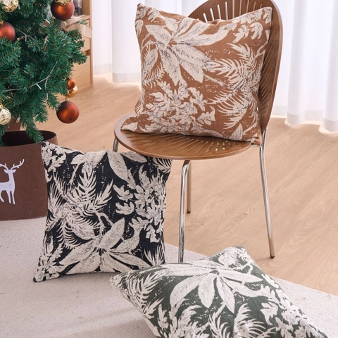Funda de Almohada de Jacquard de Chenilla Nórdica Patrón Hojas Botánicas Funda Cojín Espesada Decoración Salón