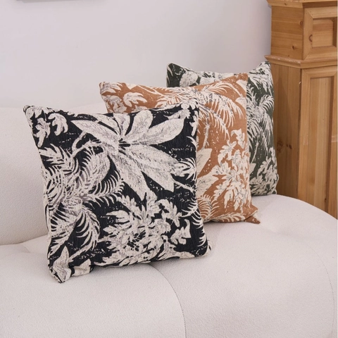 Funda de Almohada de Jacquard de Chenilla Nórdica Patrón Hojas Botánicas Funda Cojín Espesada Decoración Salón