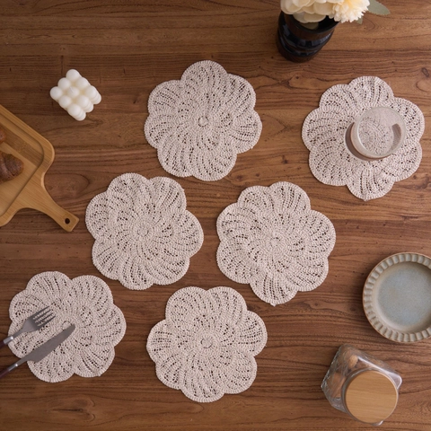 Handmade Crochet Cotton Coasters Flower Heart Shape Lace Doilies Heat Resistant Table Mat Boho Style Drink Coaster For Home Decor