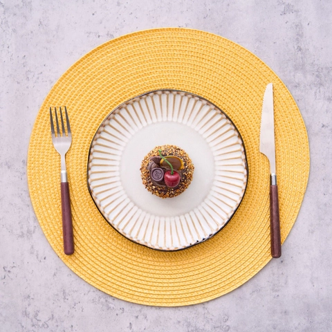Sets de Table Ronds Tissés en PP Résistants à la Chaleur Lavables Tapis de Table Tressés pour Maison Hôtel Restaurant Cuisine