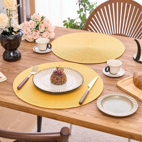 Sets de Table Ronds Tissés en PP Résistants à la Chaleur Lavables Tapis de Table Tressés pour Maison Hôtel Restaurant Cuisine