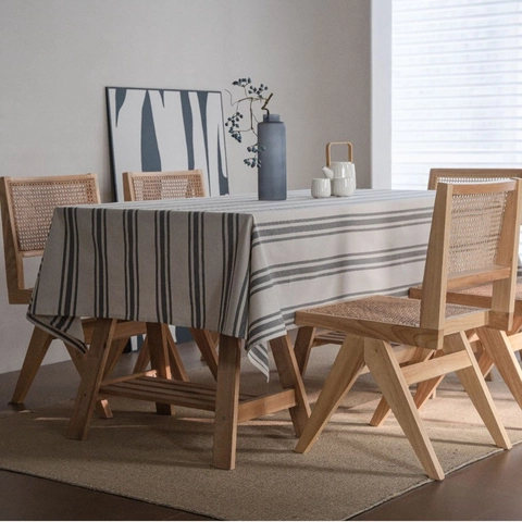 Modern Minimalistisch Katoen Linnen Mix Gestreepte Tafelkleed Rechthoekig Grijs Wit Tafelkleed Voor Eetkamer Keuken Decoratie