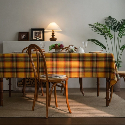 Mantel De Cuadros Vintage Americano Tela De Mezcla Rectangular Cubierta De Mesa Para Acción De Gracias Navidad Comedor Decoración