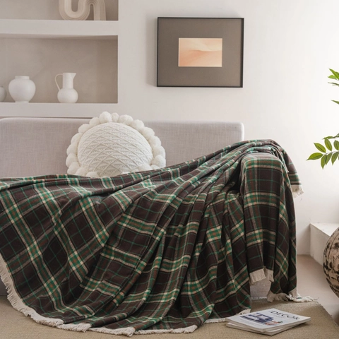 Copridivano Plaid Francese Retrò Bordo Con Nappine Misto Poliestere Cotone Coperta Per Divano Poltrona Soggiorno Decorazione Casa