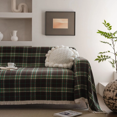 Copridivano Plaid Francese Retrò Bordo Con Nappine Misto Poliestere Cotone Coperta Per Divano Poltrona Soggiorno Decorazione Casa