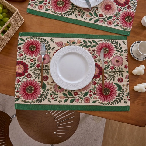 Jacquard Floral Table Placemats Rectangular Heat Resistant Washable Fabric Dining Mats For Kitchen Home Holiday Decor