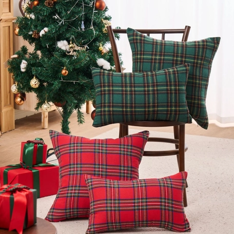 Kerst Kussenhoes Geruit Schotse Ruit Decoratieve Kussensloop Rood Groen Zacht Pluche Kerstboom Kussenhoes Voor Sofa Thuis Decoratie Cadeau