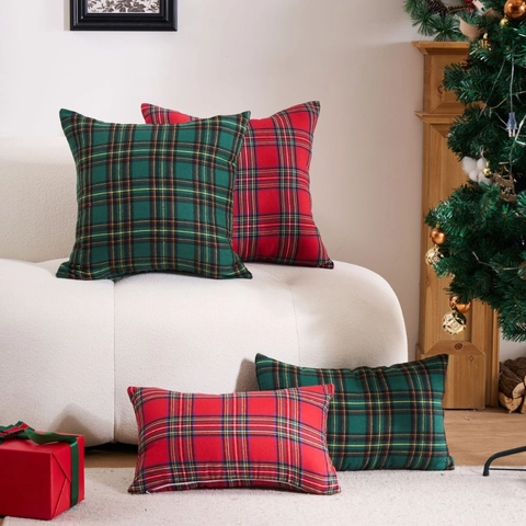 Kerst Kussenhoes Geruit Schotse Ruit Decoratieve Kussensloop Rood Groen Zacht Pluche Kerstboom Kussenhoes Voor Sofa Thuis Decoratie Cadeau
