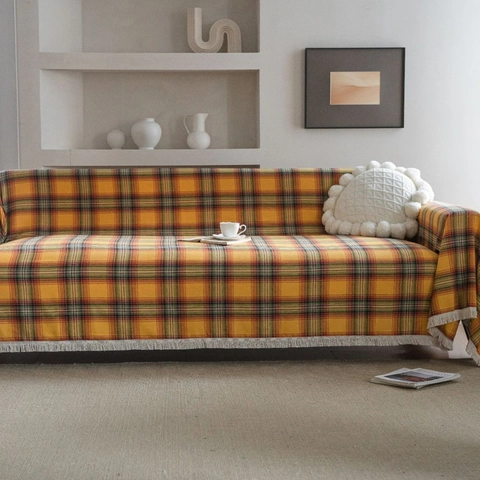 Retro Karo Sofa Überwurf Polyester Baumwolle Wohndecke Mit Weißen Quasten Mehrzweck Tagesdecke Für Wohnzimmer Home Dekor