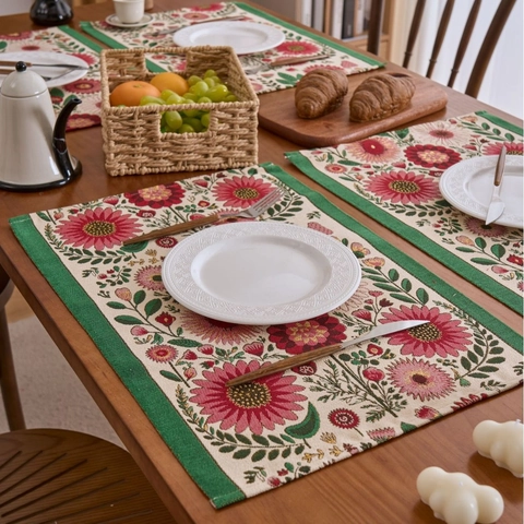 Jacquard Floral Table Placemats Rectangular Heat Resistant Washable Fabric Dining Mats For Kitchen Home Holiday Decor