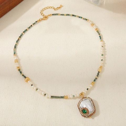 Vintage Boho Afrikanische Türkis Perlenkette Barocke Süßwasserperle Perlmutt Anhänger Kupfer Halsketten Für Damen