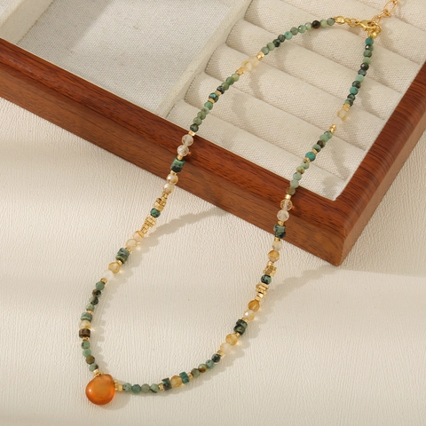 Vintage African Turquoise Red Agate Teardrop Pendant Necklace Handmade 18K Gold Plated Copper Jewelry Gift For Women