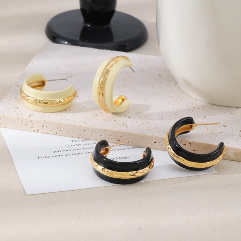 Pendientes de Aro de Cobre de Lujo con Diamantes de Imitación para Mujer Pendientes Elegantes de Esmalte Geométricos