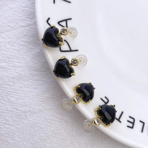 Elegant Copper Inlaid Heart Round Blue Black Zircon Stud Earrings Gold Plated Geometric Fashion Jewelry For Women Daily Date