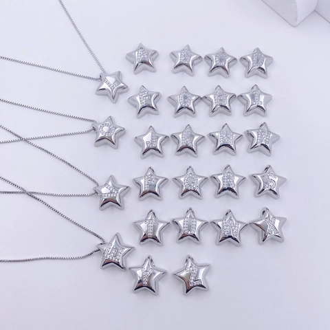 Copper Rhinestone Star Initial Letter Pendant Necklace For Women Minimalist Gold Silver Plated Fashion Jewelry Gift