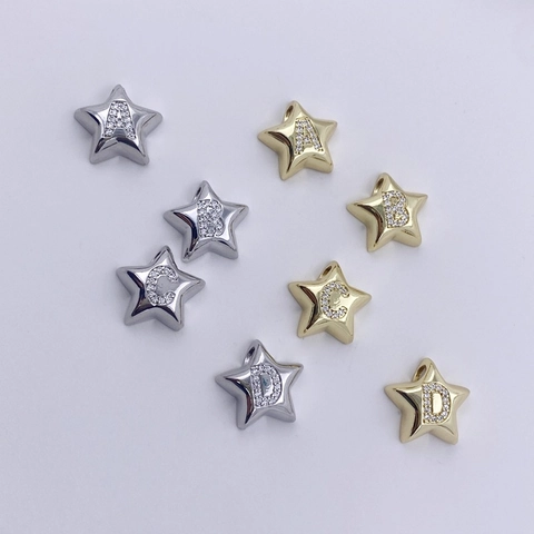 Copper Rhinestone Star Initial Letter Pendant Necklace For Women Minimalist Gold Silver Plated Fashion Jewelry Gift