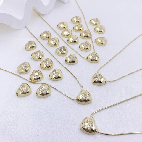 Heart Initial Necklace Gold Silver Plated Copper Rhinestone Letter Pendant Necklace For Women Personalized Jewelry Gift