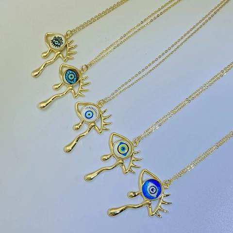 Vintage Evil Eye Teardrop Pendant Necklace For Women 18K Gold Plated Copper Fluid Eye Design Exotic Enamel Jewelry Gift