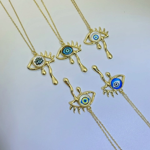 Vintage Evil Eye Teardrop Pendant Necklace For Women 18K Gold Plated Copper Fluid Eye Design Exotic Enamel Jewelry Gift