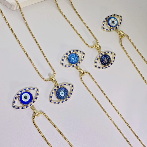 Collar de Colgante de Ojo Turco Cobre Diamantes de Imitación Amuleto de Protección Nazar Joyería para Mujer Ojo Azul Dorado Regalo