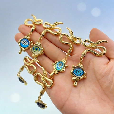 Vintage Gold Plated Copper Snake Evil Eye Drop Earrings For Women Mysterious Animal Nazar Dangle Earrings Jewelry Gift