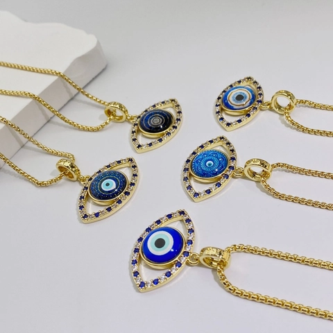 Collar de Colgante de Ojo Turco Cobre Diamantes de Imitación Amuleto de Protección Nazar Joyería para Mujer Ojo Azul Dorado Regalo