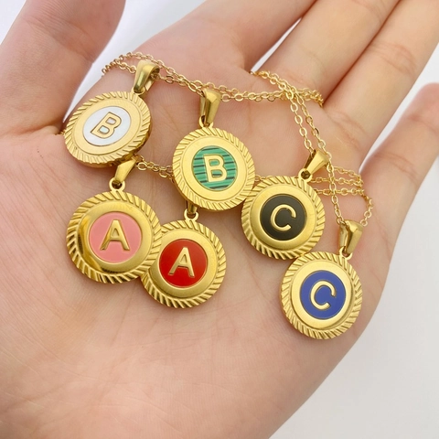 Minimalistischer Kupfer Buchstabe Anhänger Halskette Runde Scheibe Vergoldete Kette Modeschmuck Geschenke Für Damen Herren