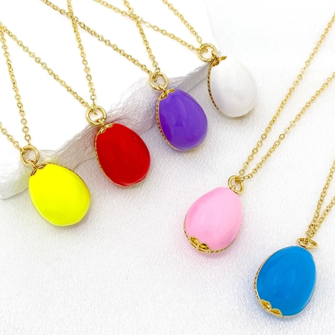 14K Gold Plated Copper Easter Egg Pendant Necklace With Colorful Enamel And Zirconia Vintage Jewelry Gift For Women