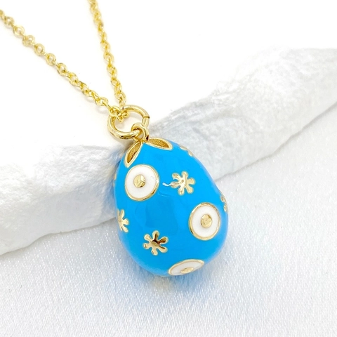14K Gold Plated Copper Easter Egg Pendant Necklace Vintage Enamel Star Pattern Necklaces For Women Festive Jewelry Gift