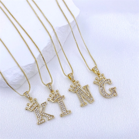 Hip Hop Copper Crown English Alphabet Letter Pendant With Rhinestone DIY Jewelry Accessories For Necklace Pendants Gold For Women Men