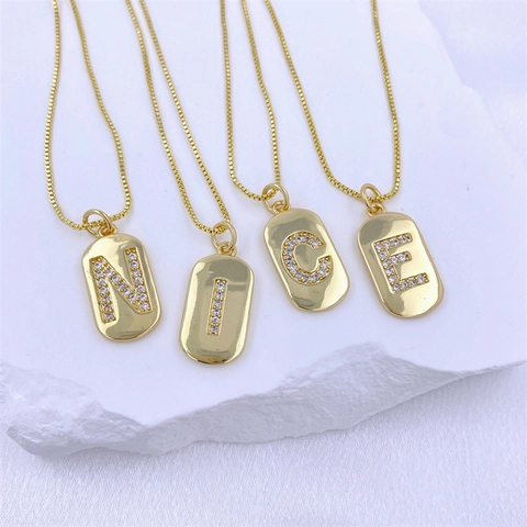 Minimalist Copper Gold Plated Letter Pendant Necklace For Women Rhinestone Inlaid Alphabet Alphabet A-Z Box Chain Jewelry