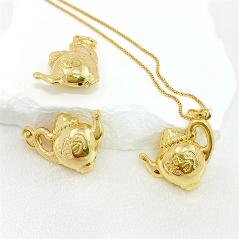 Collar con Colgante de Tetera de Cobre Retro para Mujer Diseño Único Chapado en Oro Dije de Tetera Joyería Accesorio DIY Regalo
