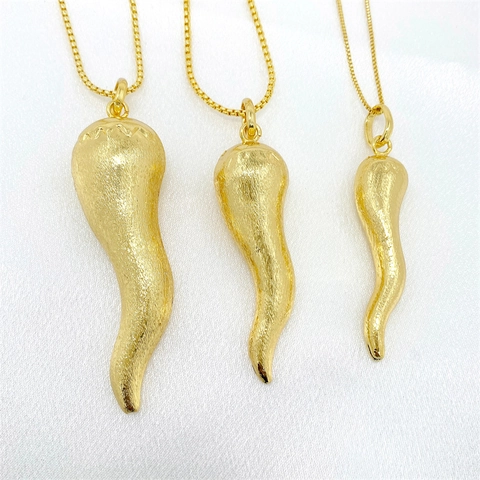 Retro Kupfer Italienisches Horn Anhänger Halskette Übertriebene Vergoldete Chilischote Halskette Hip Hop Gebürsteter Metallschmuck Damen Herren