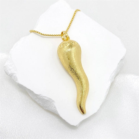 Retro Kupfer Italienisches Horn Anhänger Halskette Übertriebene Vergoldete Chilischote Halskette Hip Hop Gebürsteter Metallschmuck Damen Herren