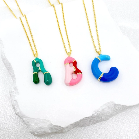 Fashion 3D Bubble Initial Letter Pendant Necklace Colorful Enamel Drip Oil Copper Gold Plated Jewelry For Women Men Gift