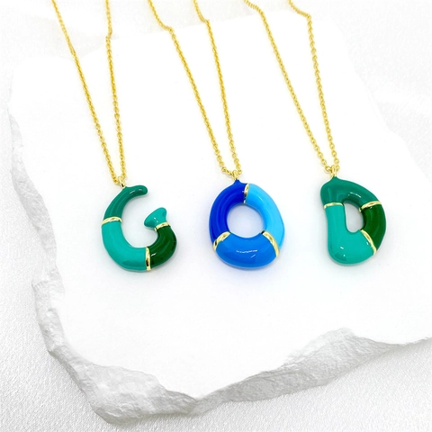Fashion 3D Bubble Initial Letter Pendant Necklace Colorful Enamel Drip Oil Copper Gold Plated Jewelry For Women Men Gift