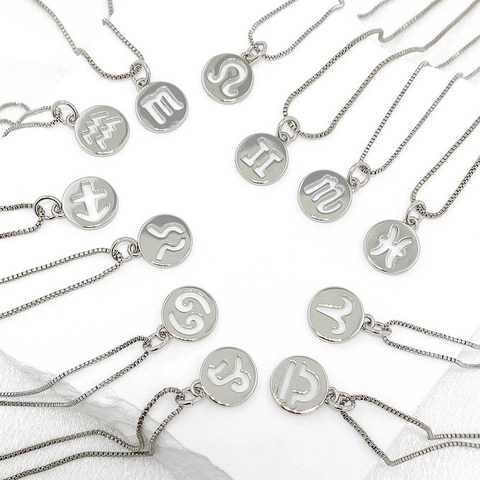 18K Gold Plated Copper Twelve Zodiac Sign Constellation Hollow Round Pendant Necklace For Women Personalized Jewelry Birthday Gift