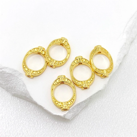 18K Gold Plated Alloy DIY Jewelry Findings Rose Flower Oval Dotted Cylinder Tube Connector Pendants For Necklace Bracelet