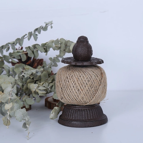 Cast Iron Bird Twine Holder With Jute Rope Vintage Rustic Desktop String Dispenser Home Decor Decorative Craft Tool