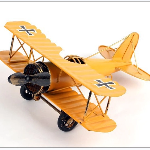 Modello di Biplano in Metallo Vintage Aereo d'Epoca Fatto a Mano in Ferro Statuetta per Decorazione Scrivania Casa Ufficio Regalo