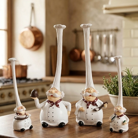 Originelle Harz Kochfiguren Kollektion Hohe Hüte Handbemalte Cartoon Dicke Kochstatuen Für Heim Küche Restaurant Deko