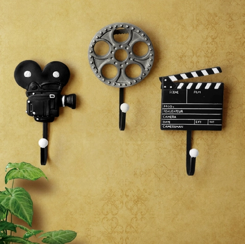 Juego de Ganchos de Pared de Cine Vintage Resina Cámara Carrete de Película Claqueta Ganchos Decorativos para Abrigo Sombrero Llaves Decoración Hogar