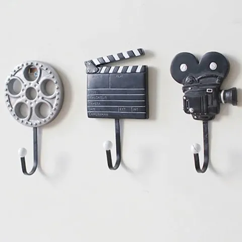 Juego de Ganchos de Pared de Cine Vintage Resina Cámara Carrete de Película Claqueta Ganchos Decorativos para Abrigo Sombrero Llaves Decoración Hogar
