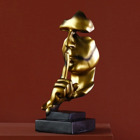 Abstract Face Sculpture Silence Is Golden Statue Resin Minimalist Thinker Ornament Modern Artistic Desktop Decor