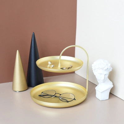 Nordic Tiered Metal Jewelry Storage Tray Desktop Decoration Matte Gold Key Holder Entryway Accessory Display