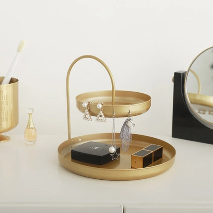 Nordic Tiered Metal Jewelry Storage Tray Desktop Decoration Matte Gold Key Holder Entryway Accessory Display