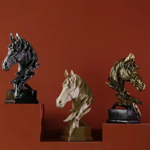 Estatua de León y Cabeza de Caballo de Resina Retro Escultura de Busto de Animal Adorno de Arte Antiguo para Sala Oficina Hogar