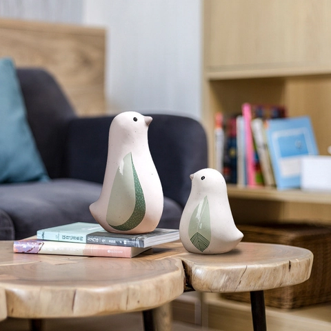 Bird Figurines Ceramic Desktop Ornaments Nordic Minimalist Animal Statues Home Decor Hand Painted Green Pattern