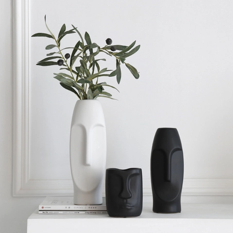 Abstrakte Gesicht Keramik Vase Moderne Nordische Skulpturale Menschliche Gesicht Blumentopf Matte Minimalistische Deko