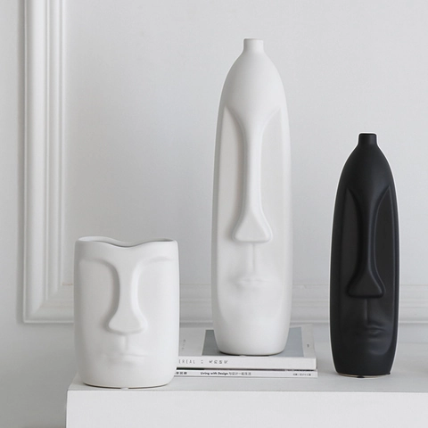 Abstrakte Gesicht Keramik Vase Moderne Nordische Skulpturale Menschliche Gesicht Blumentopf Matte Minimalistische Deko